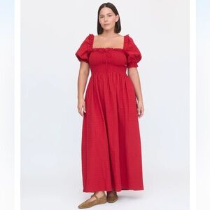 Hill House The Scarlett Nap Dress - Chili Red Textured Clip Dot